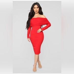 Fashion Nova red off the shoulder dress